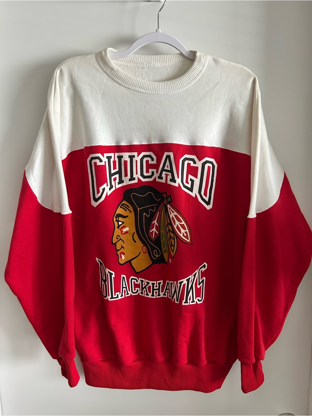 Vintage Chicago Blackhawks Red and White Crewneck Sweater